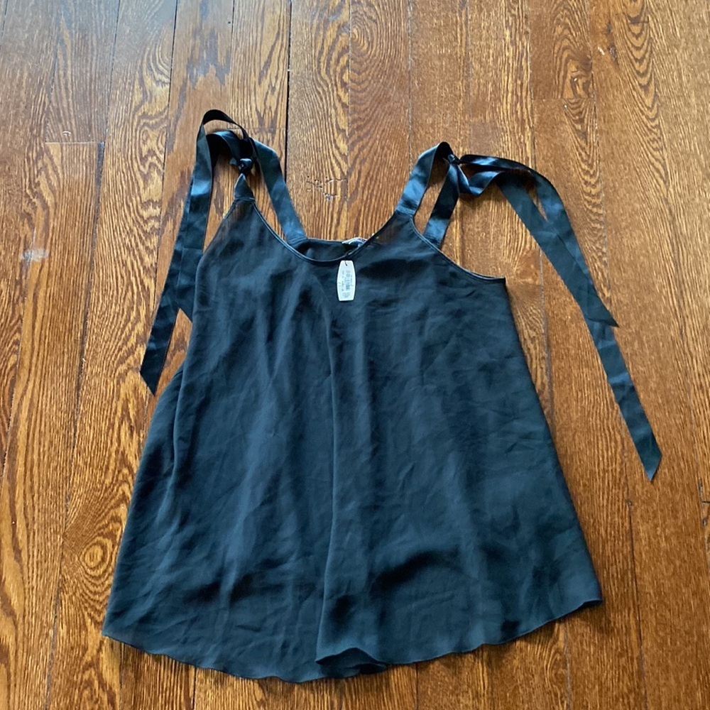 Victoria’s Secret Black Chiffon Chemise SIZE S Sheer Tie Strap Flowy Top